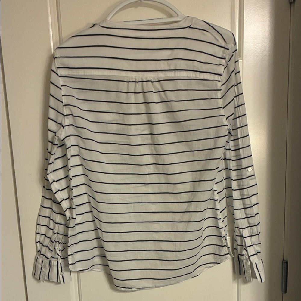 CARVE Women's White and navy Striped Button Down Shirt - Picture 3 of 3